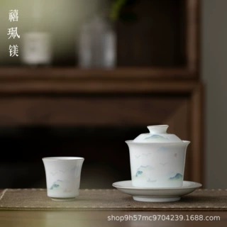禧珮镁盖碗中国白江山三才泡茶器玲珑镂空陶瓷茶碗大容量不烫手