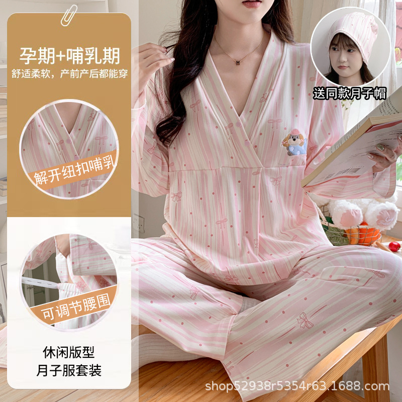 Maternity Pajamas with Breast Pads, Thin Spring/Summer Style, Postpartum Nursing Sleepwear, Maternity Nursing Outerwear, Home Wear
