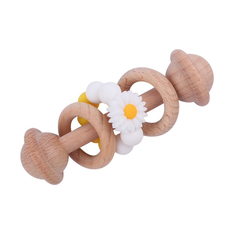 Nuevo juguete creativo para niños mordedor Beech bebé sonajero de mano Margarita cuentas de silicona ejercicio interactivo mordedor palo