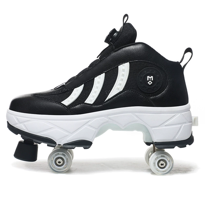 Transformable four‑wheel roller shoes, breathable mesh, unisex, sizes 33–43
