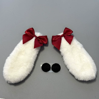 Detachable Rabbit Ears Internet Popular Cute Helmet Decoration Motorcycle Motorcycle Electric Car Takeaway Women Riding Helmet Accessories (Motosiklet dəbilqələri) - ears-red-bow-white