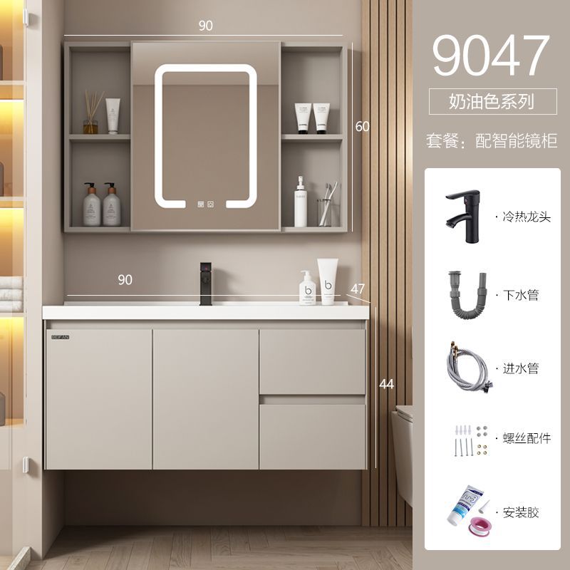 Combinación de gabinete de baño de aluminio espacial lavabo de baño mesa de lavado de cerámica integrada combinación de gabinete de lavabo