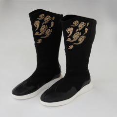 2024 Winter Retro Ethnic Men's Cotton Boots High-Cut Cloud Color Canvas Lined High-Cut Boots with Embroidered Soles