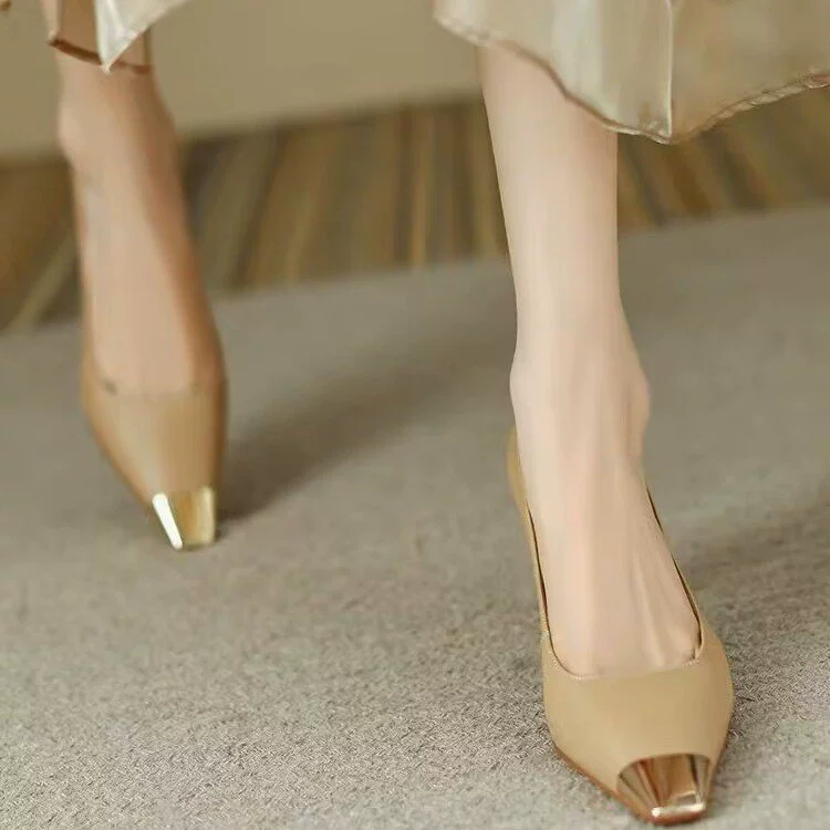 Однослойные туфли во французском стиле, женские туфли Four Seasons в Корейском стиле на массивном каблуке, узкий дизайн с металлическим носком и квадратным носком, элегантные женские туфли на высоком каблуке с низким вырезом