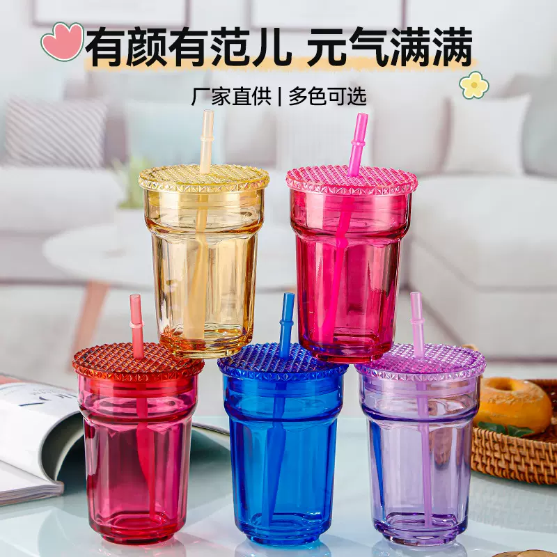 现货风采杯透明玻璃水杯高颜值网红吸管杯女士喝水加厚玻璃杯空杯