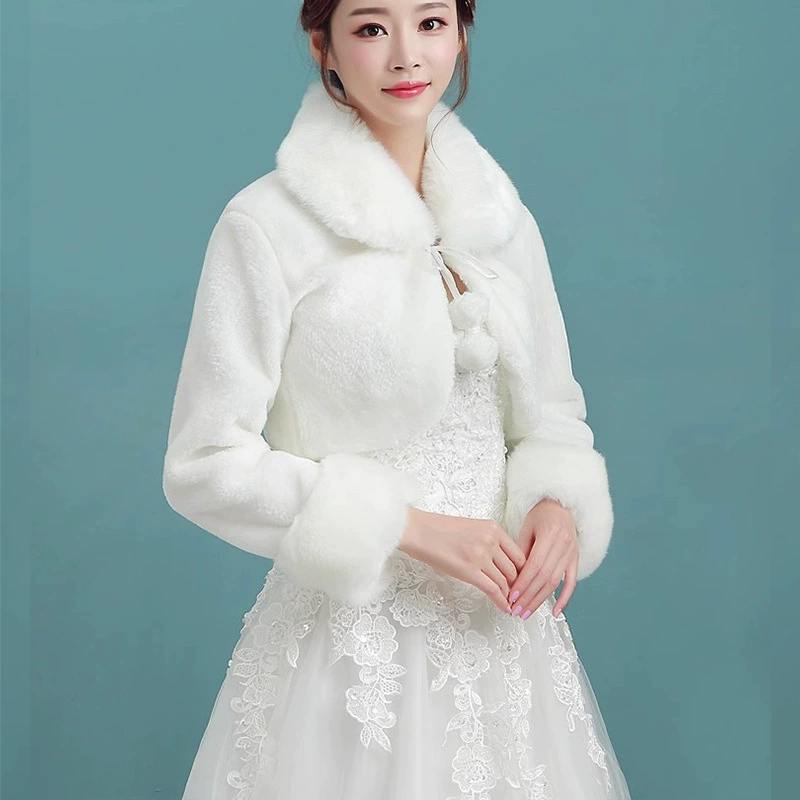 Demi-season white colored long-sleeve, jacket for princess for bride, cloak