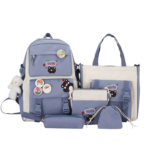 New casual backpack campus cute elementary school students junior high school students school bag ins Harajuku simple five-piece backpack