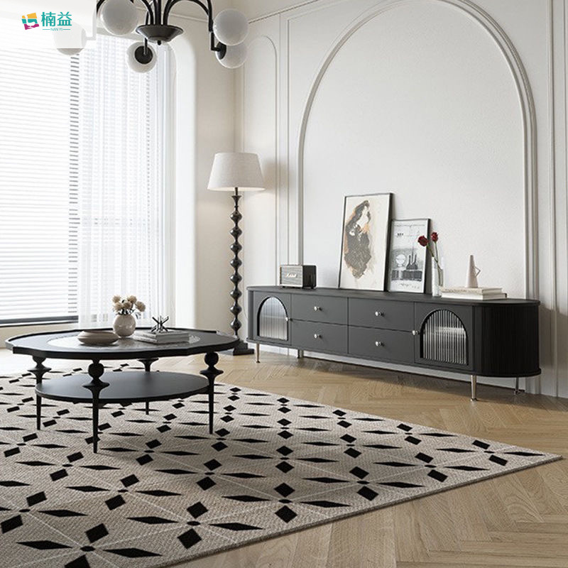 Nanyi Cream Style Tv Cabinet and Coffee Table Set Modern Minimalist 2026 New Model High-End Black Lacquered Solid Wood Floor Cabinet