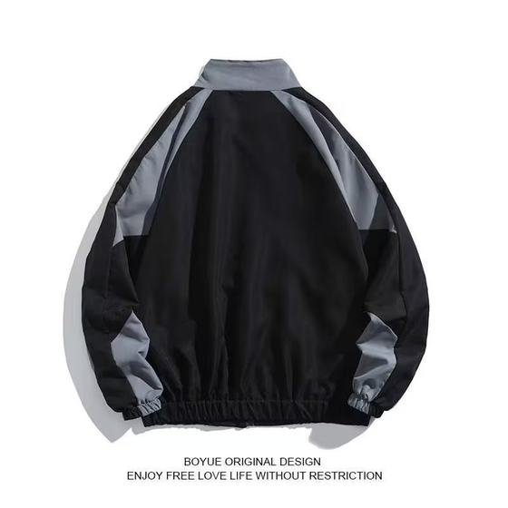 Japanese Style Retro Contrasting Color Stitching Stand Collar Jacket Men's Spring and Autum Trendy Brand Loose Preppy Style Couple Casual Jacket
