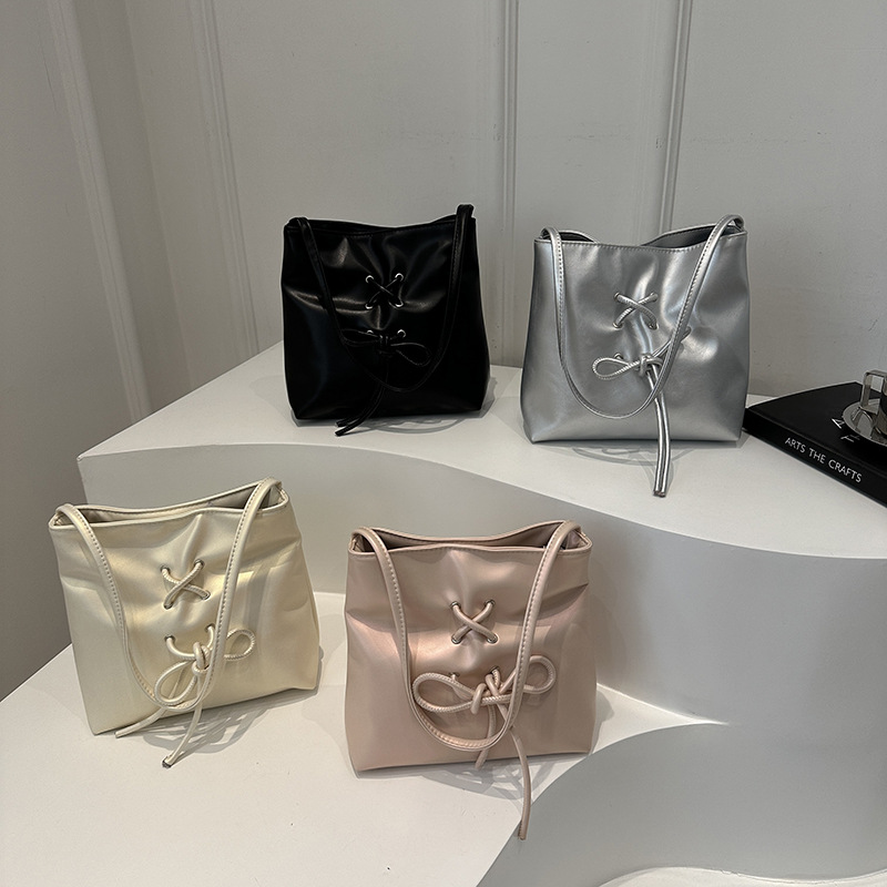 Elegant Bow Tied Handheld Bucket Bag for Women, 2024 New Style Fashion Single Shoulder Bag, Cross-border Trade Distributor, Small Bag