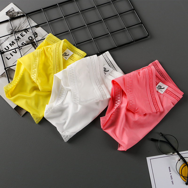 Ropa interior de seda de hielo de verano al por mayor de los hombres sexy calzoncillos translúcidos cintura baja año de nacimiento ropa interior de los hombres en stock