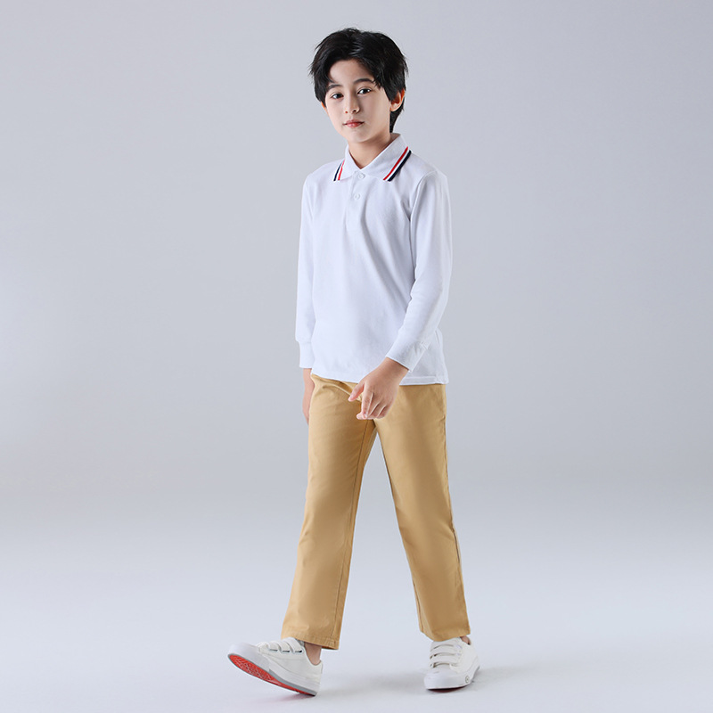 Uniformes escolares de estudiantes de primaria y secundaria de otoño nuevos productos de color khaki uniformes de jardín de niños de cintura elástica uniformes deportivos de clase para niños