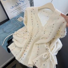 【女壹号E】2357韩系慵懒风彩色点V领毛衣女秋冬2025设计感针织衫