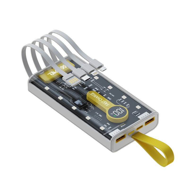 Explosiva de comercio electrónico transparente punk amarillo mech viento banco de energía 66w carga rápida bidireccional 20000 mAh banco de energía