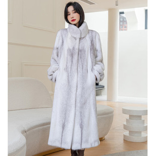 Women's long mink coat winter New Fashion Western style stand collar warm light mink fur coat casual