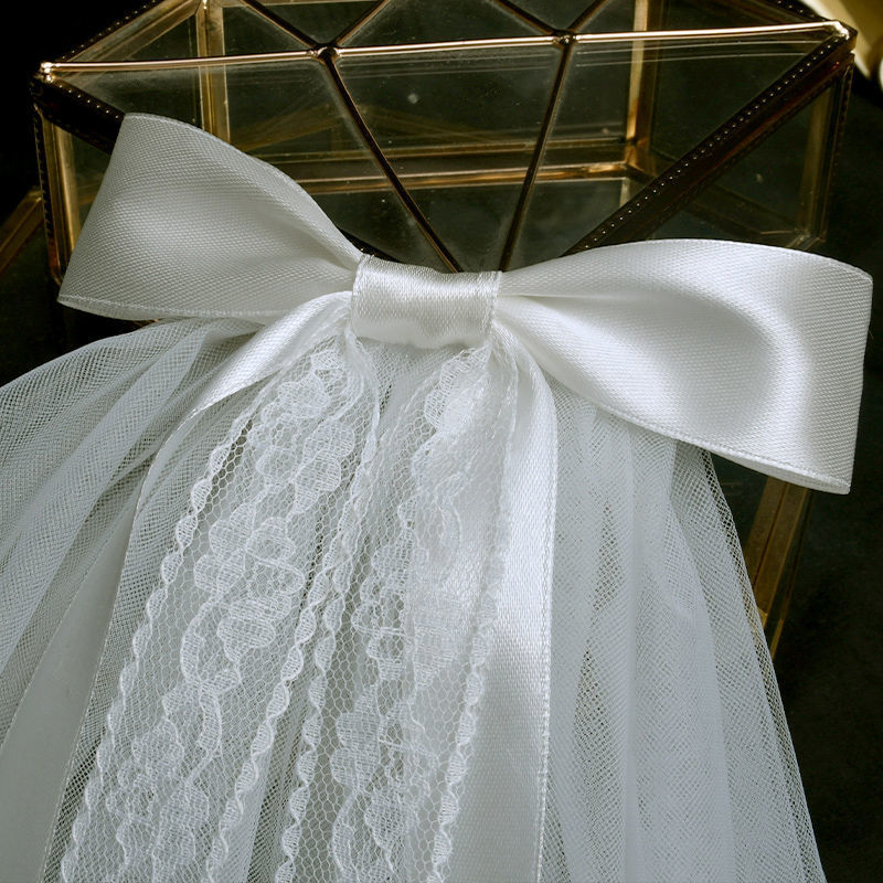 Veil for Female Bride, Fairy-Like Light Wedding Dress, Popular for Weddings, Photo Shoots, Marriage Registration, Bow Hair Accessory, Sweet