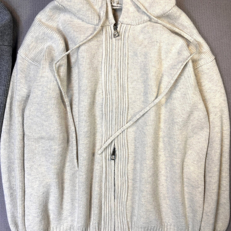 Cashmere Grey Hooded Sweater Top Coat Women's Loose Lazy Style Korean Zipper Sweater Cashmere Grey Hooded Sweater Top Coat Women's Loose Lazy Style Korean Zipper Sweater