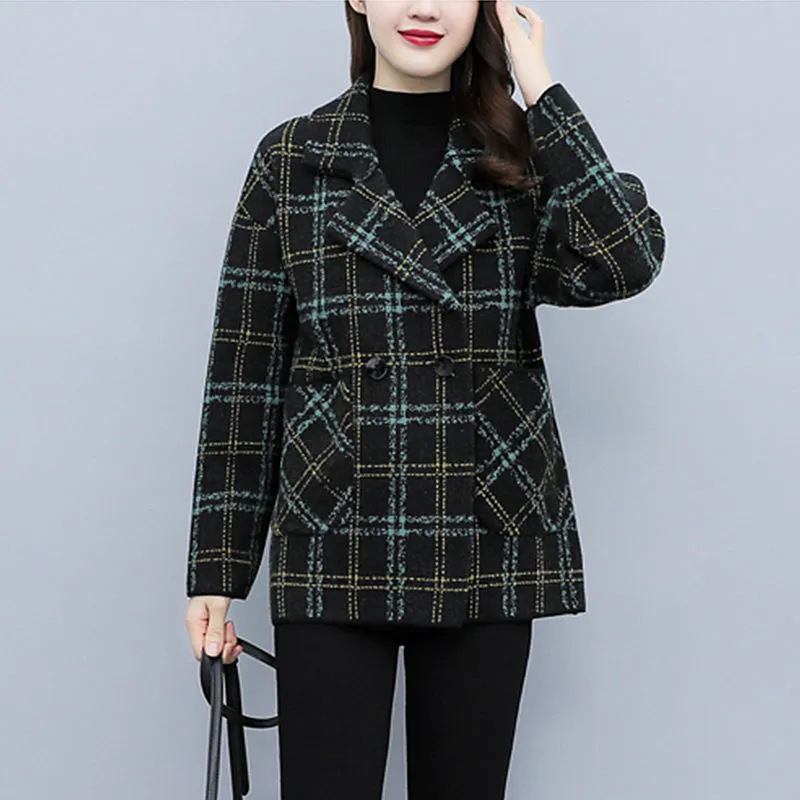 Short Woolen Outwear for Women in Autumn and Winter European and American New Style Retro Classy Elegant Suit Double-Sided Woolen Plaid Outwear for Women