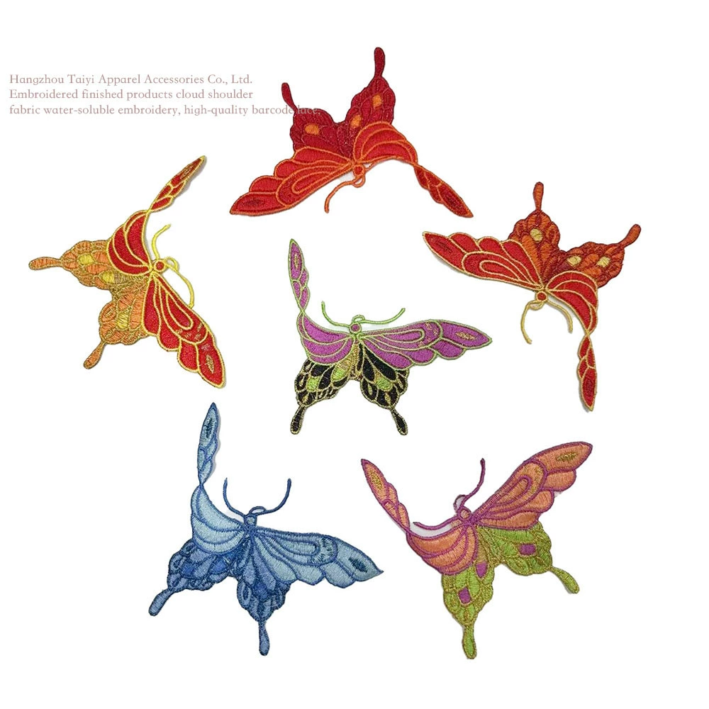 Водорастворимые цветные тяжелые кружевные наклейки с вышивкой бабочки с декоративными аксессуарными материалами