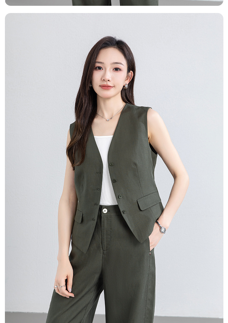 Áo vest gile nữ cổ chữ V chất liệu linen phối sợi Tencel, dáng suông nhẹ, thích hợp mặc ngoài đi làm — Áo gi lê - 65308 Mochamus chi tiết 26