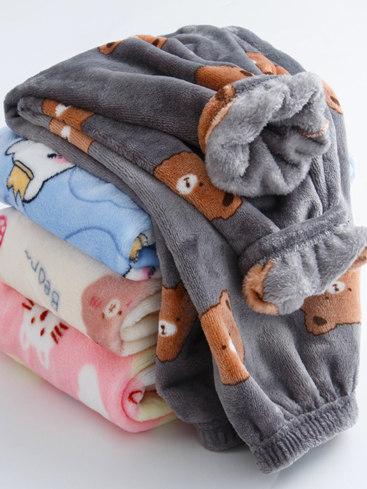 Otoño y invierno engrosados pijamas de niños de coral de lana para niños pantalones caseros sueltos para bebés calentados pantalones de franela para niñas