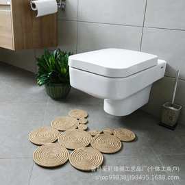 家用客厅手工编织茶几垫芦苇草编地垫蒲草圆形地毯卧室黄麻床边垫