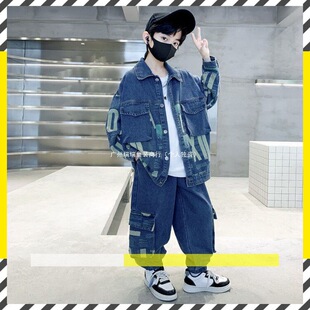 Boys' Spring and Autumn Denim suit Children's Middle and Big Children's 2024 Boys' Two-Piece Korean-Style Soft Autumn and Winter Boys' Wear