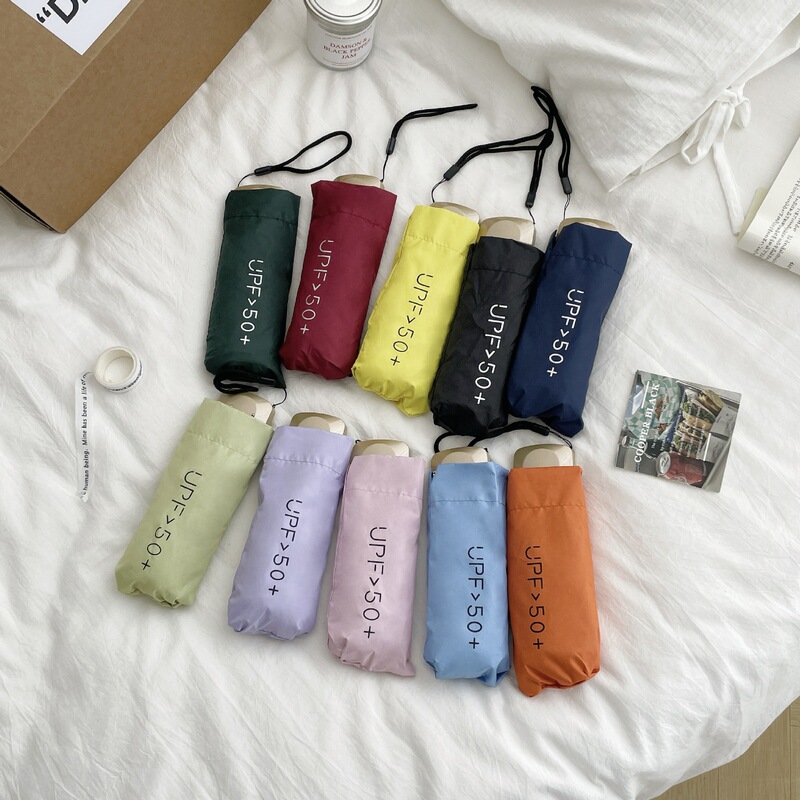 Flat Five-fold Umbrella Small Portable Sunshade Sun Umbrella Printed Logo Women's Mini Pocket Umbrella Black Rubber Folding Sunny Umbrella