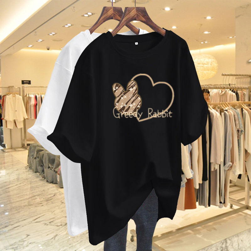 2026 봄 여름 신상 여성 티셔츠 반팔 150kg 대형 사이즈 한국 스타일 루즈 캐주얼 레터 프린트 여성 상의