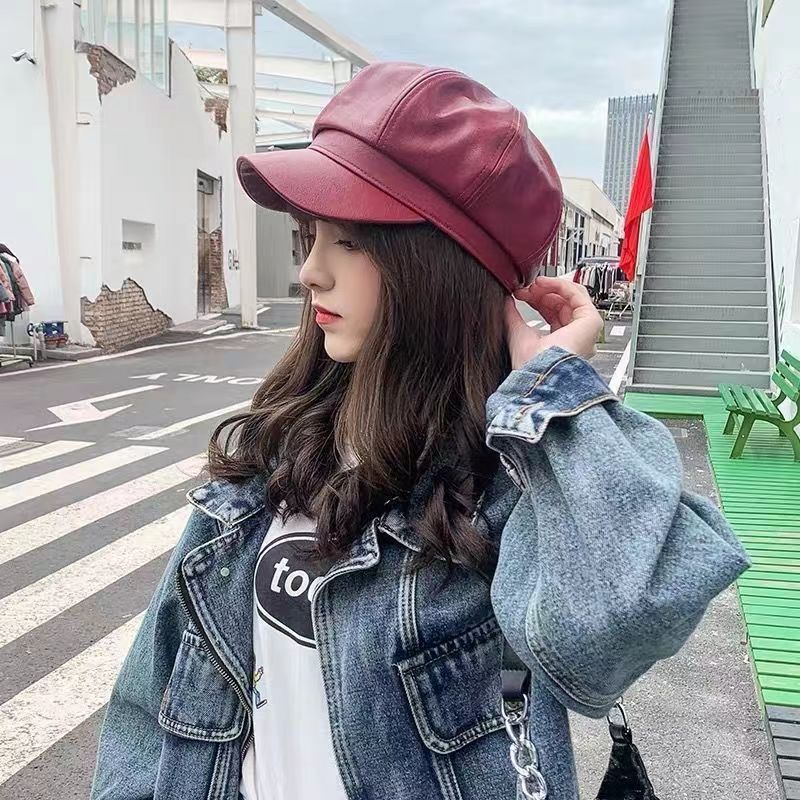 秋季新款呢子八角帽子女字母金属标画家贝雷帽复古云朵帽小众百搭|undefined