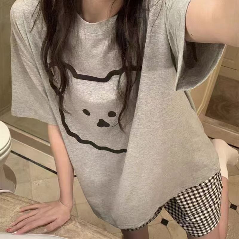 Venta al por mayor transfronteriza con almohadilla para el pecho pijamas de verano para mujer pantalones cortos de manga corta lindo abrigo de oso traje de servicio a domicilio coreano algodón de imitación