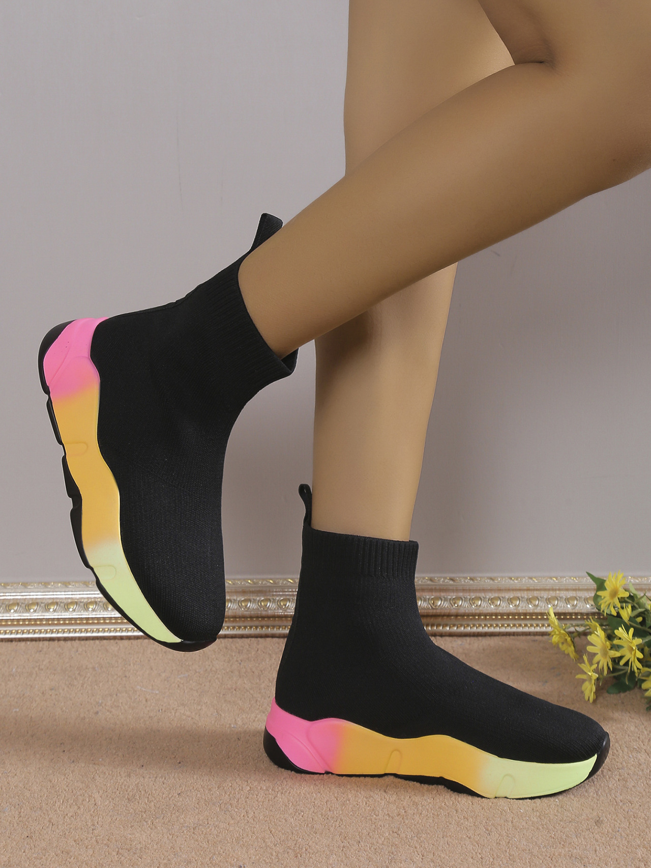 Stivaletti a calza flyknit taglie comode donna con suola alta_voghion.com