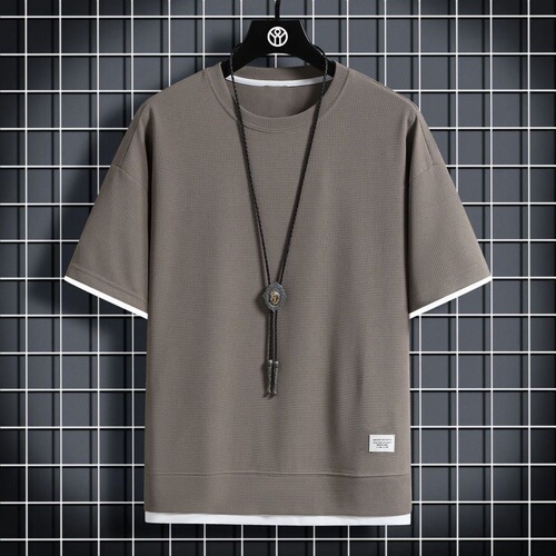 Men's Short Sleeve Summer Pajama Top Half-Shirt Loose Fit T-Shirt Half Sleeve Ice Silk Thin Round Neck Casual Streetwear Brand Clothing