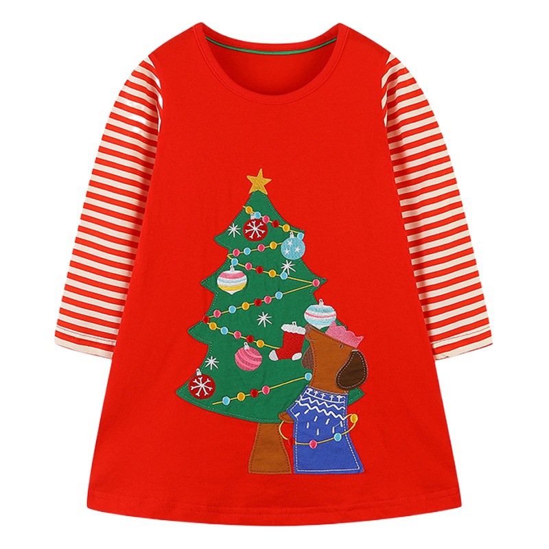 Suministro transfronterizo estilo europeo y americano otoño niñas vestido lindo árbol de Navidad costura falda medio y pequeño vestido de bebé de los niños image 1