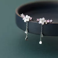 Серьги-серьги с кисточками из серебра S925, женские серьги в Корейском стиле с пятью лепестками цветов с бриллиантами, серьги с кисточками для влюбленности G5389