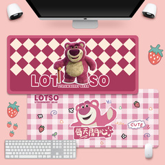 Strawberry Bear Mouse Pad Extra Large Locking Edge Anti-Slip Girls Office Computer Laptop Keyboard Student Soft Cartoon Desk Pad