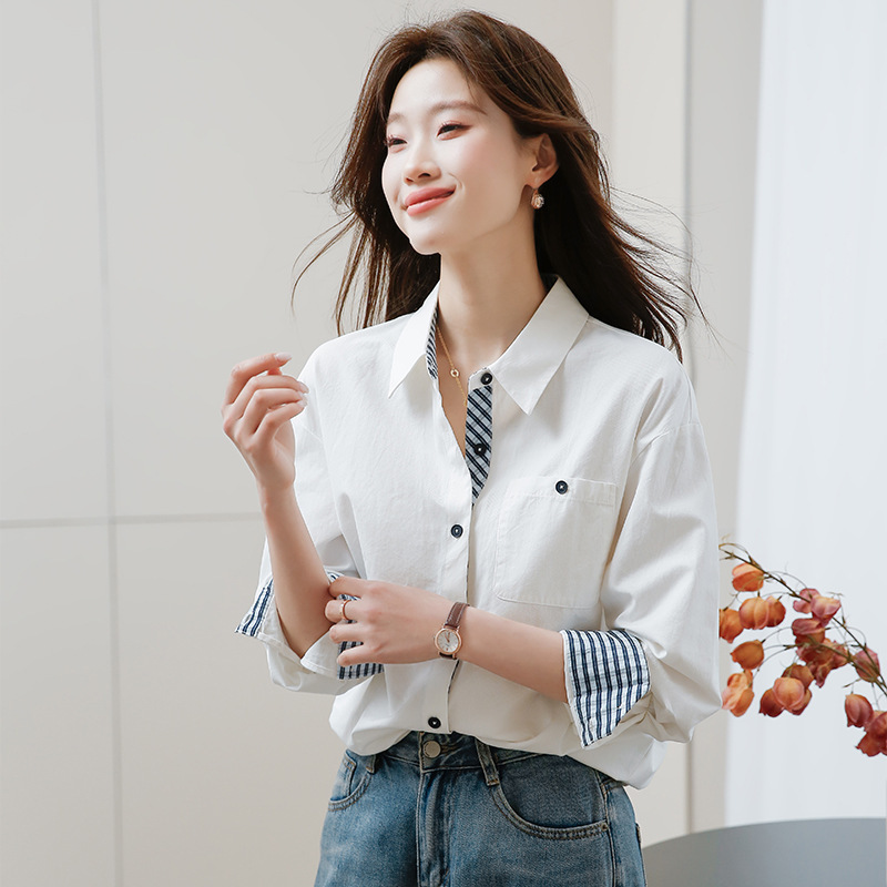 Women's Long-Sleeve Business Shirt 2026 Autumn New Fashionable Light Luxury High-End Stylish Collared Patchwork Top Women's Long-Sleeve Business Shirt 2026 Autumn New Fashionable Light Luxury High-End Stylish Collared Patchwork Top