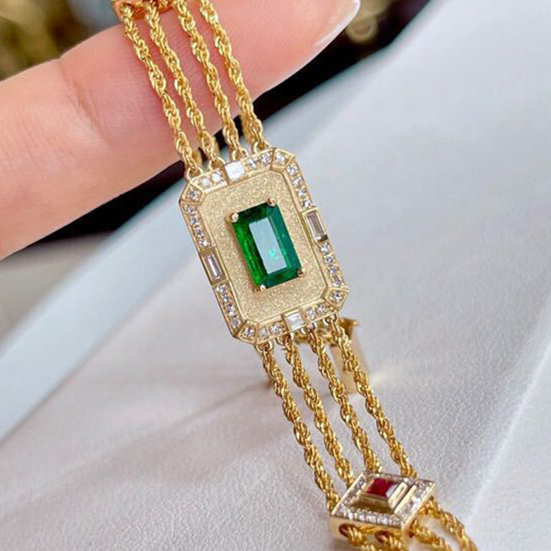 British Style Rectangle Copper Gold Plated Zircon Bracelets 1 Piece