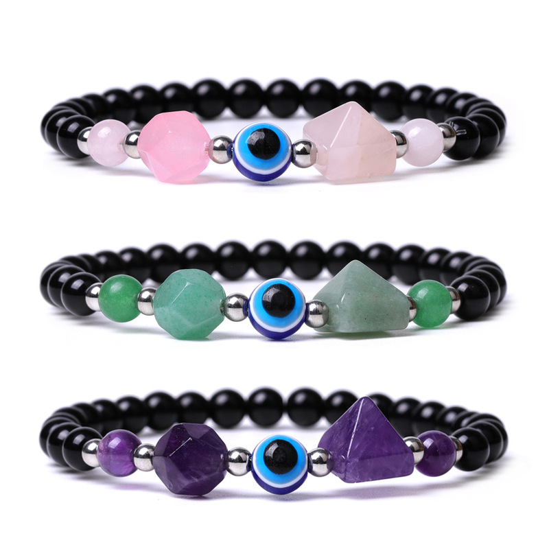 Natural Amethyst Pyramid Bracelet Blue Devil's Eye Bracelet Green East Mausoleum Tiger's Eye Stone Glow Cut-off Hand Decoration