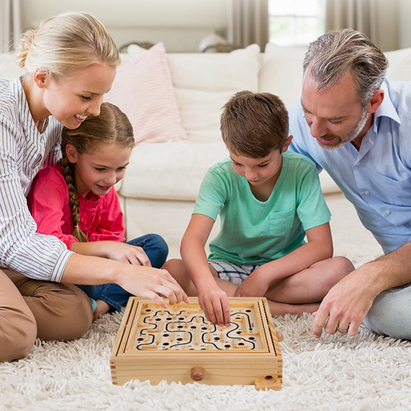 Laberinto de madera de manivela para niños y adultos juego de bola de equilibrio de escritorio interactivo pista intelectual juguete educativo