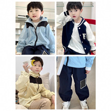 现25秋新款男童女童蓝/卡其拼色外套/蓝白棒球服毛衣/藏青工装裤