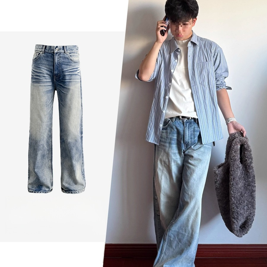 跨境【CSMY】TBR 牛王系列05 A字版型水洗蓝直筒宽松cleanfit牛仔