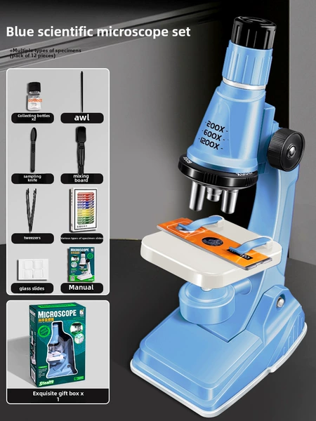 [Blue] Upgraded high-definition 1200X microscope + battery + 12 specimens
