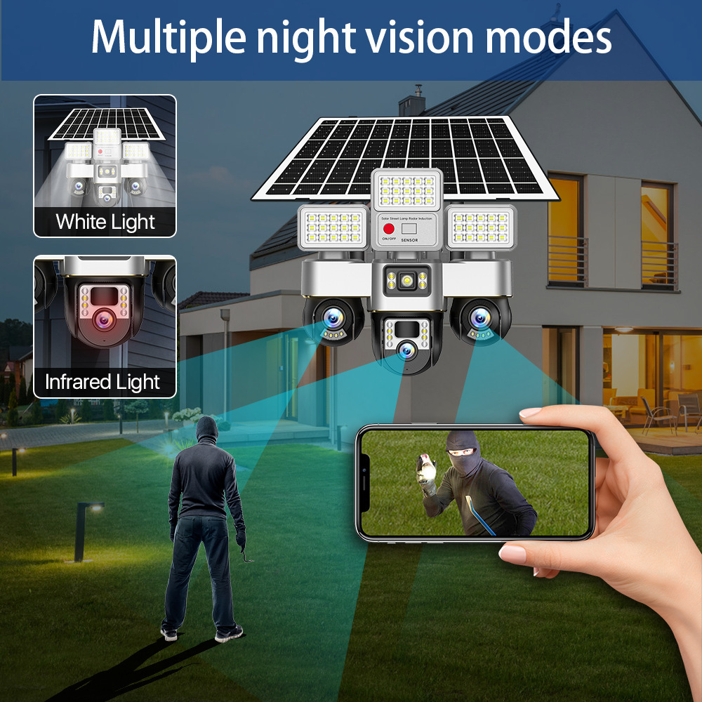 V380pro Solar Street Light Monitoring con tres cámaras de monitoreo