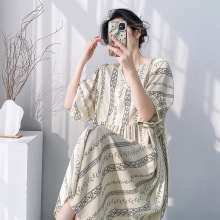 新款睡衣女春秋夏大码显瘦绵绸家居服可外穿空调服女士棉绸套装