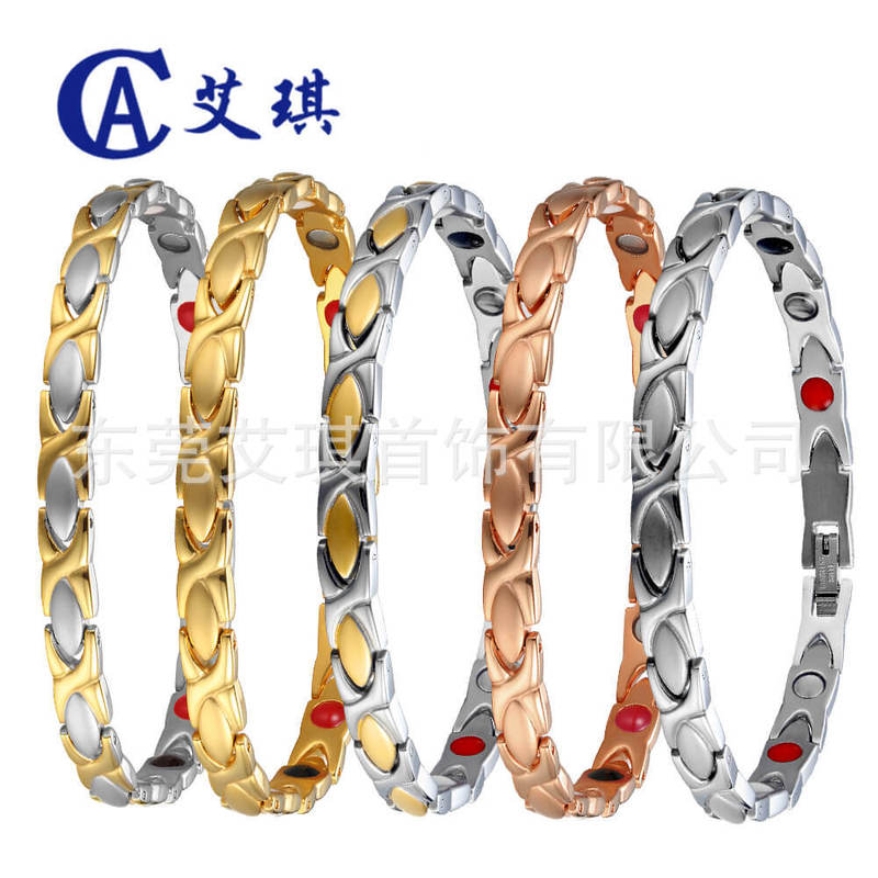 Amazon Hot Selling Titanium Steel Bracelet Simple Fashion Magnetic Energy Stainless Steel Bracelet Female Anion Titanium Steel Bracelet
