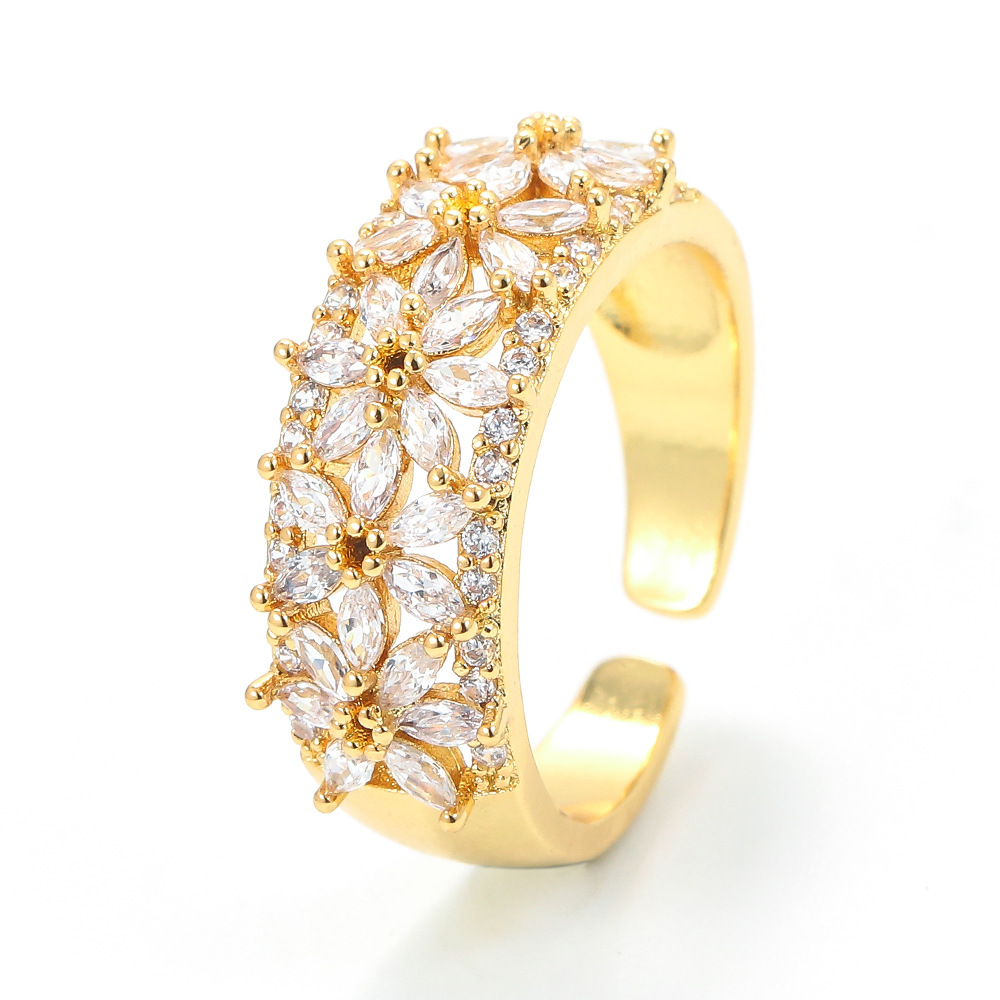 4g Weight Zircon Inlay Material Birthday Occasion Korean Micro-inlaid Zircon Flower Diamond Petals Personalized Open Ring