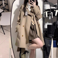 大码胖妹妹风衣女秋新款宽松高级感黑色英伦风中长款大衣外套