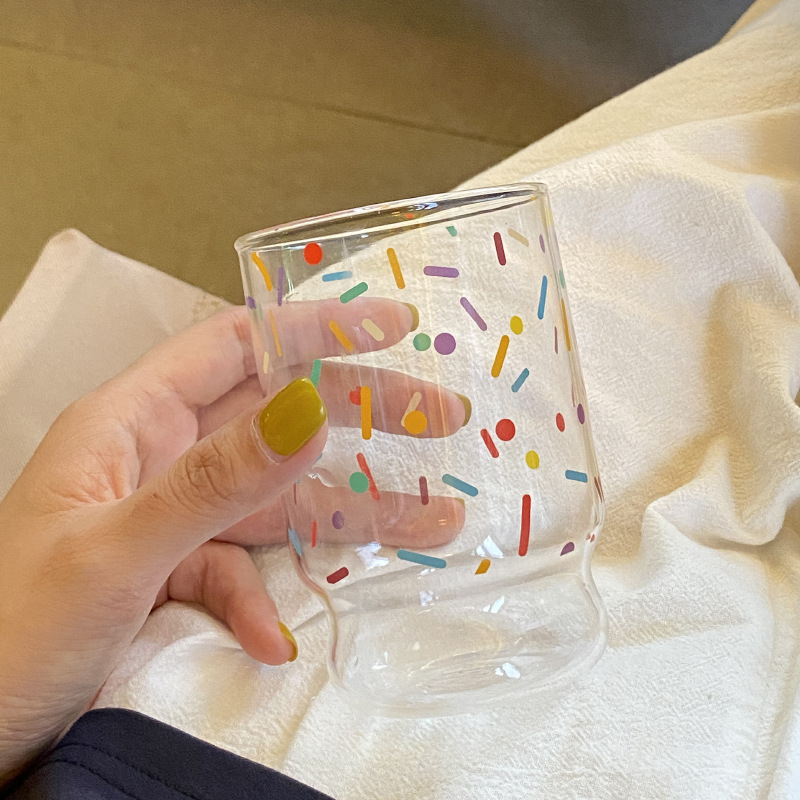 小众彩带撞色高硼硅玻璃杯 耐高温咖啡杯简约线条水杯冷饮杯 新年|undefined
