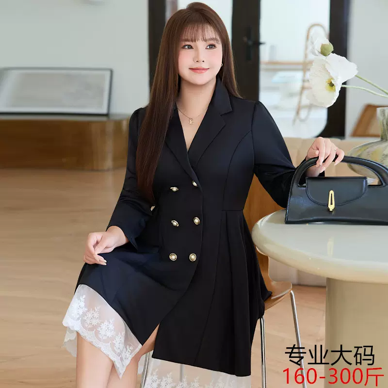 双排扣西装领连衣裙女2025年秋季新款时髦洋气设大码长袖裙子8652